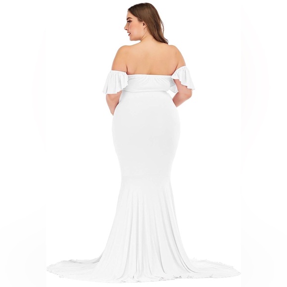 Women’s white off the shoulder deep v bodycon long tail dress in size xl - Picture 3 of 12